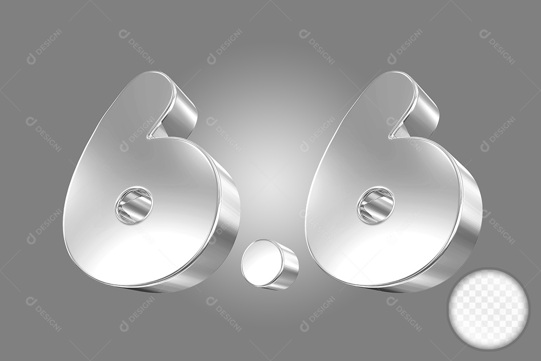 Número 6.6 Prata Elemento 3D Para Composição PSD