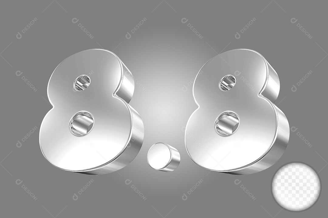 Número 8.8 Prata Elemento 3D Para Composição PSD