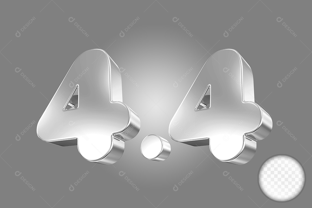 Número 4.4 Prata Elemento 3D Para Composição PSD
