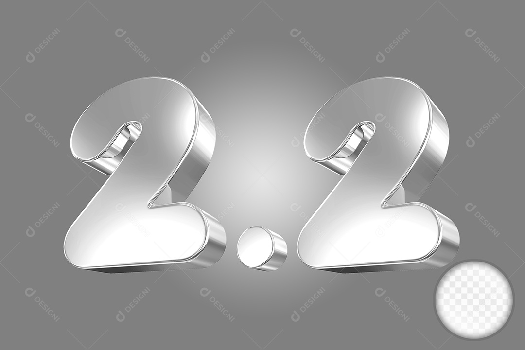 Número 2.2 Prata Elemento 3D Para Composição PSD