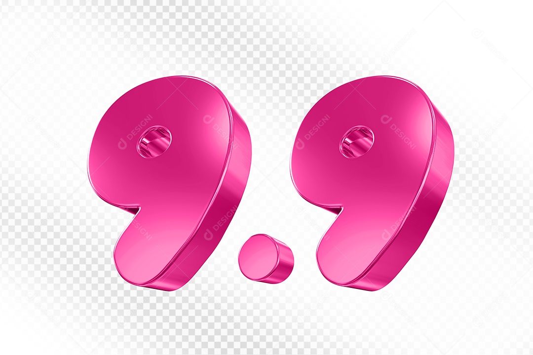 Número 9.9 Rosa Elemento 3D Para Composição PSD