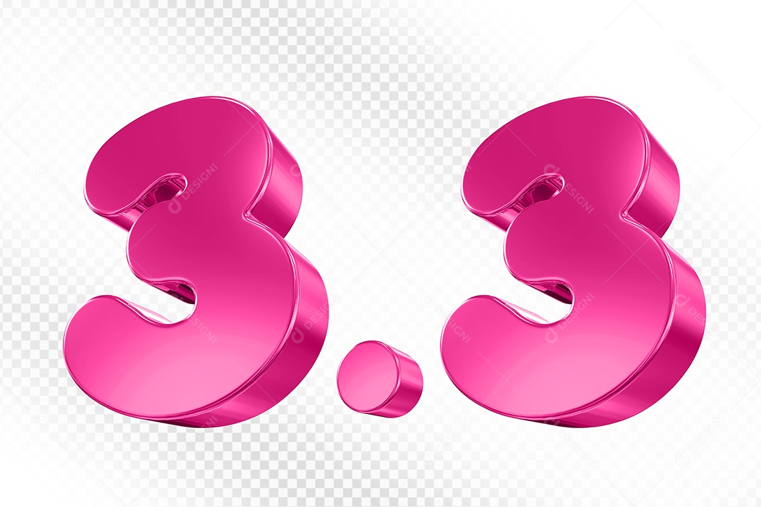 Número 3.3 Rosa Elemento 3D Para Composição PSD