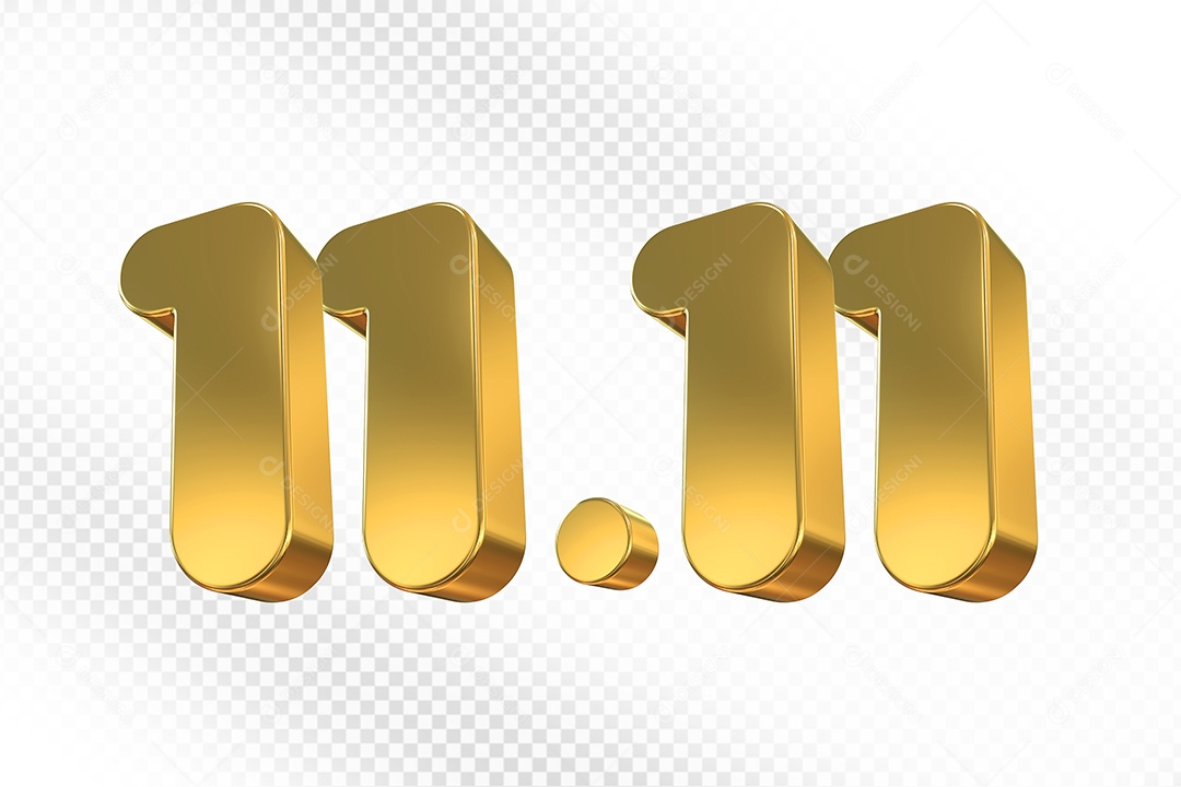Número 11.11 Dourado Elemento 3D Para Composição PSD