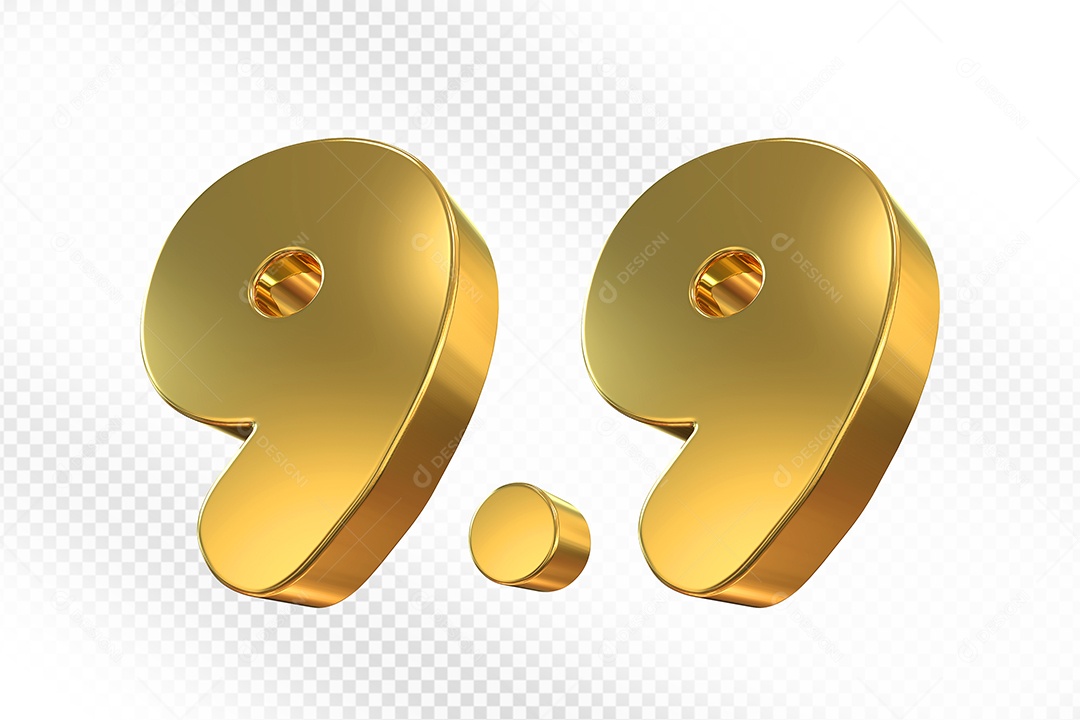 Número 9.9 Dourado Elemento 3D Para Composição PSD