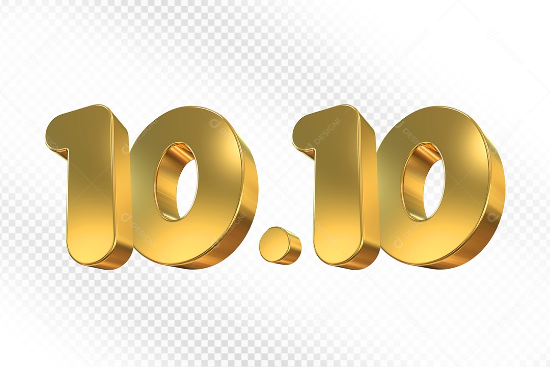 Número 10.10 Dourado Elemento 3D Para Composição PSD