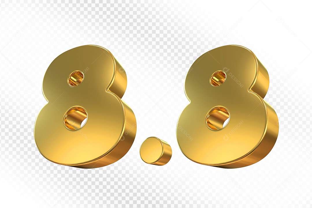 Número 8.8 Dourado Elemento 3D Para Composição PSD