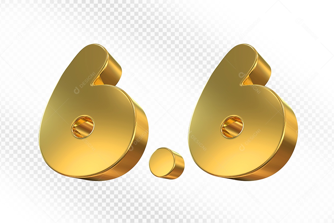 Número 6.6 Dourado Elemento 3D Para Composição PSD