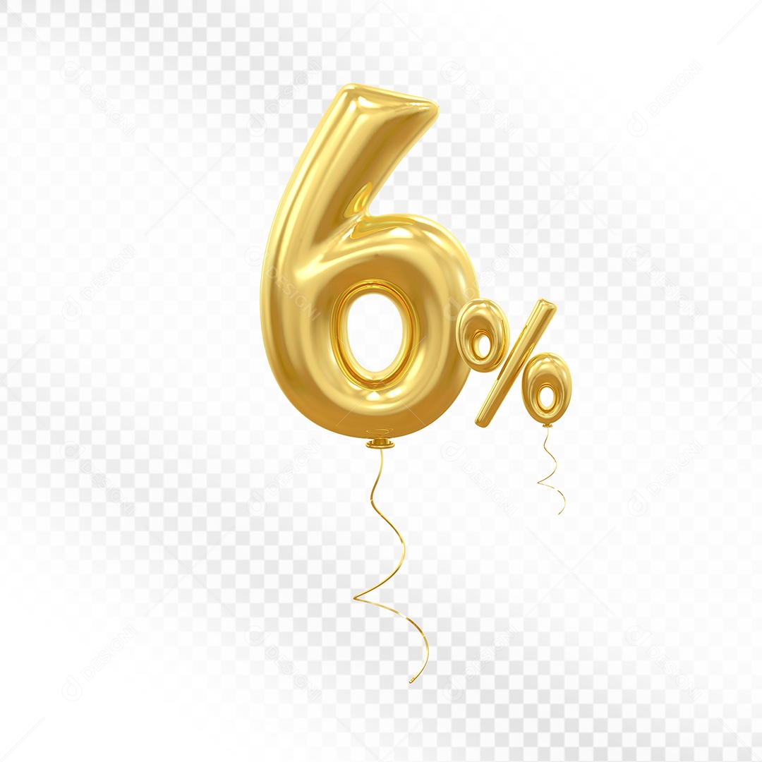 Balão 3D De Número 6% Dourado Elemento Para Composição PSD