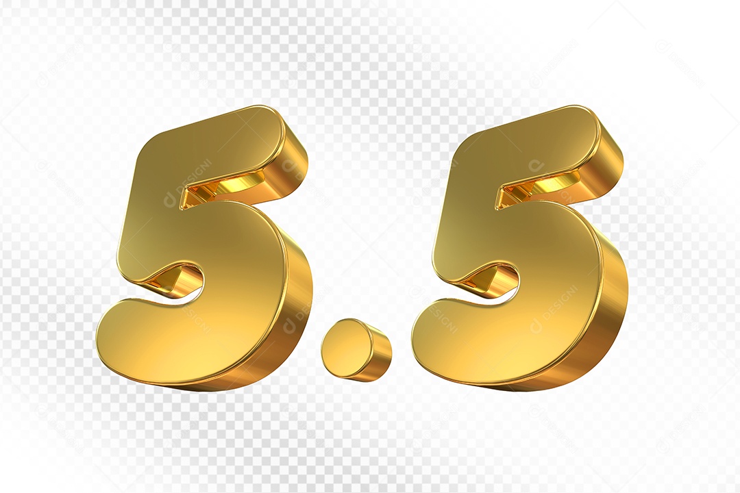 Número 5.5 Dourado Elemento 3D Para Composição PSD