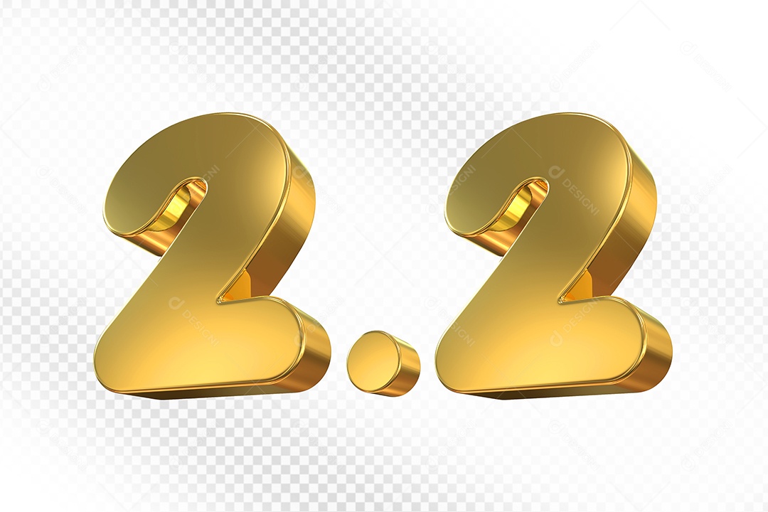 Número 2.2 Dourado Elemento 3D Para Composição PSD