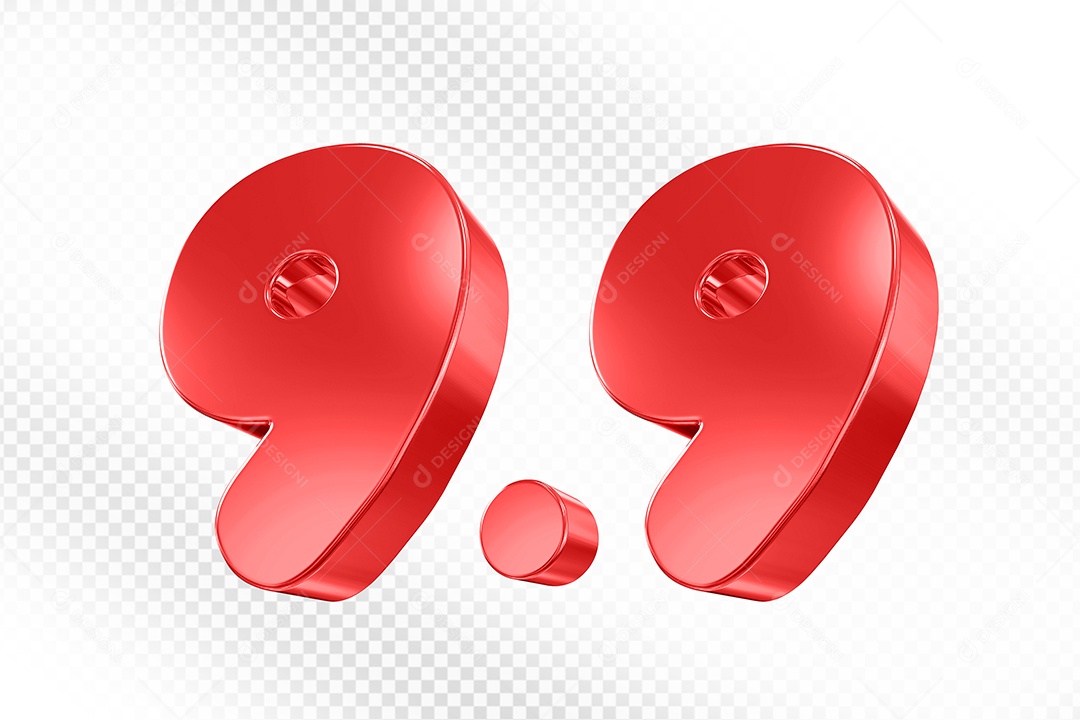 Número 9.9 Vermelho Elemento 3D Para Composição PSD