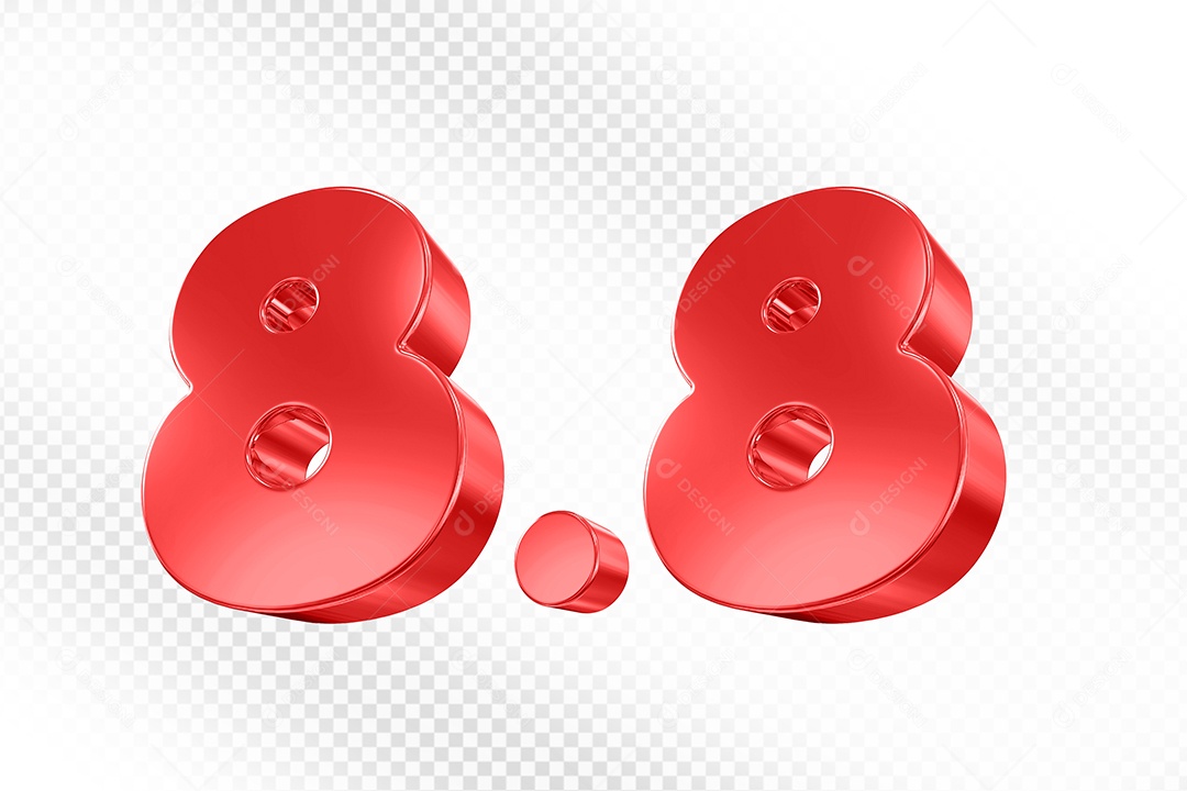 Número 8.8 Vermelho Elemento 3D Para Composição PSD