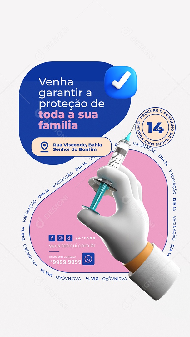 Story Vacinação Venha Garantir a Proteção de Toda a Sua Família Social Media PSD Editável