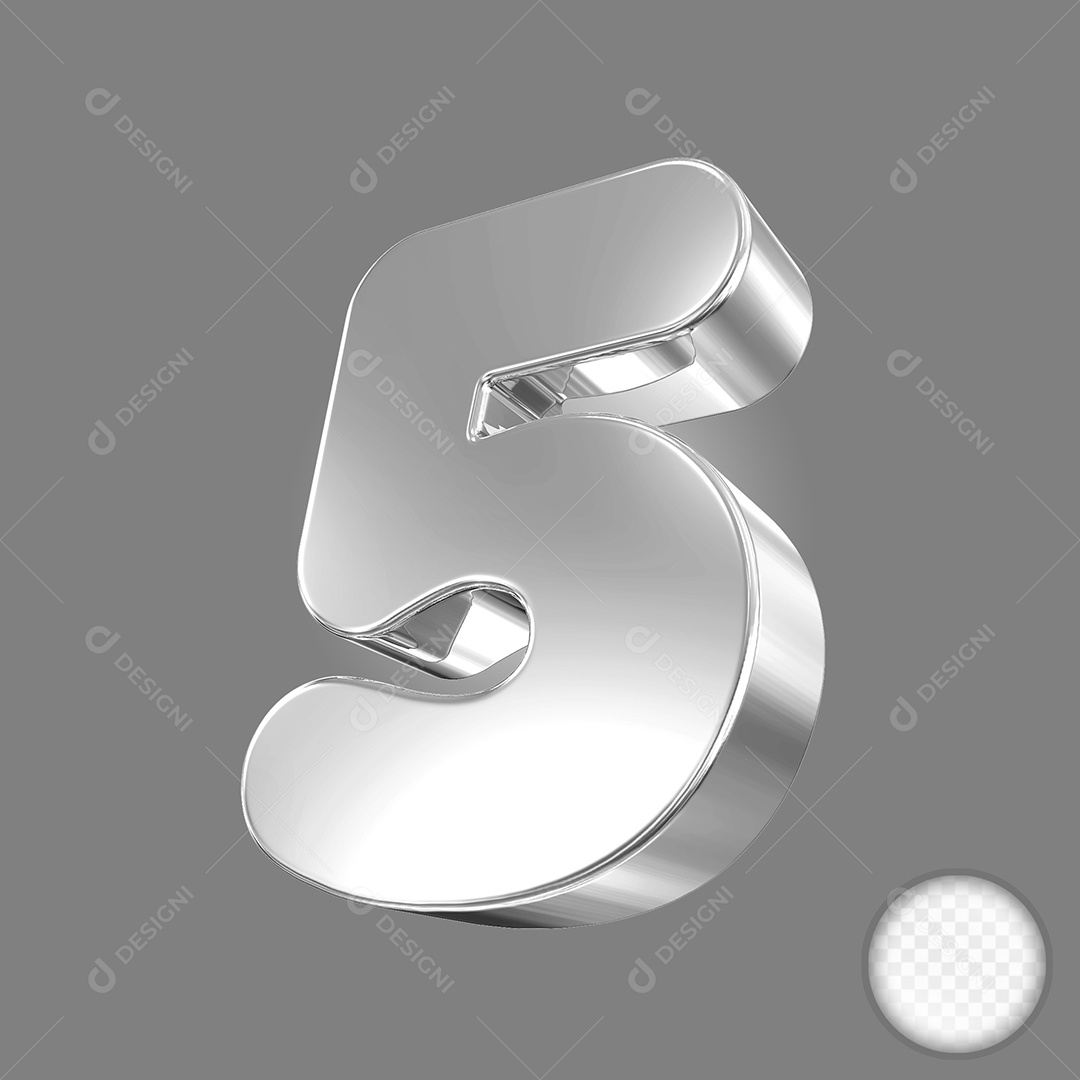 Elemento 3D Número 5 Prata Para Composição PSD