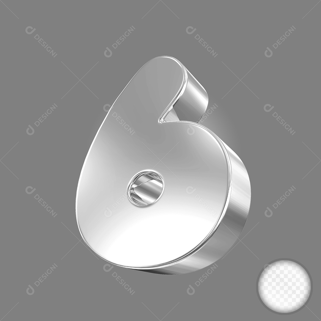 Elemento 3D Número 6 Prata Para Composição PSD