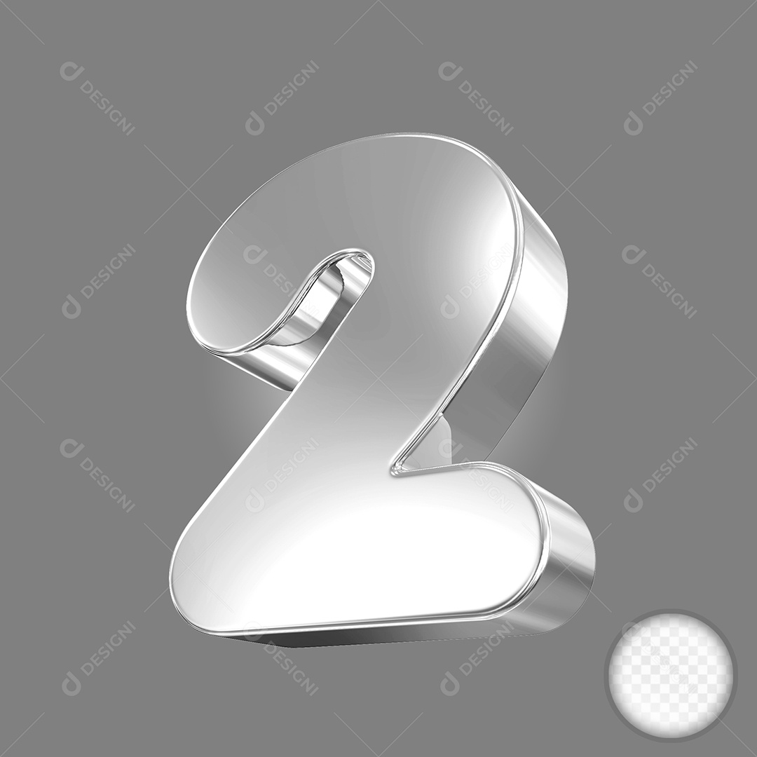 Elemento 3D Número 2 Prata Para Composição PSD