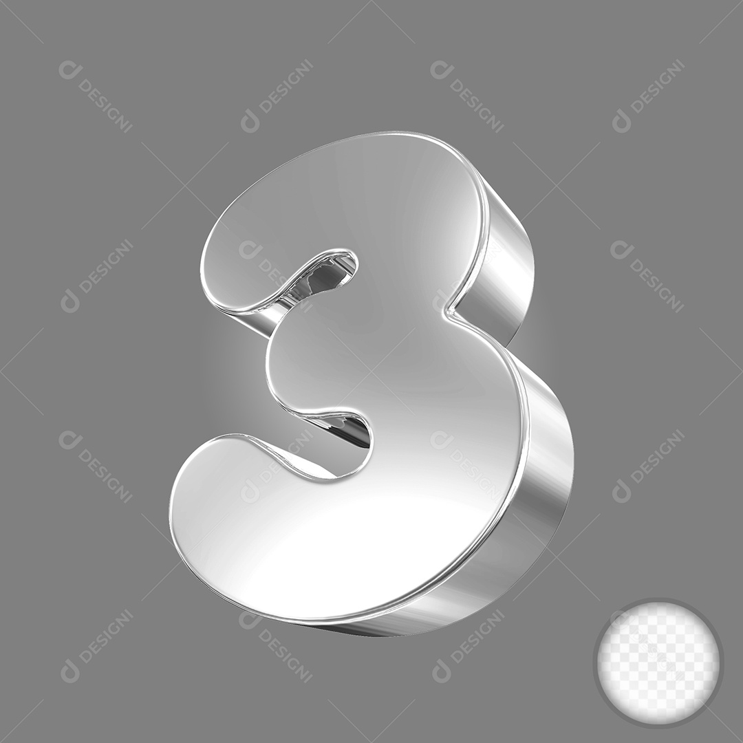 Elemento 3D Número 3 Prata Para Composição PSD