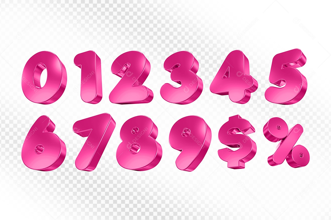Conjunto de Números Rosa Elemento 3D Para Composição PSD