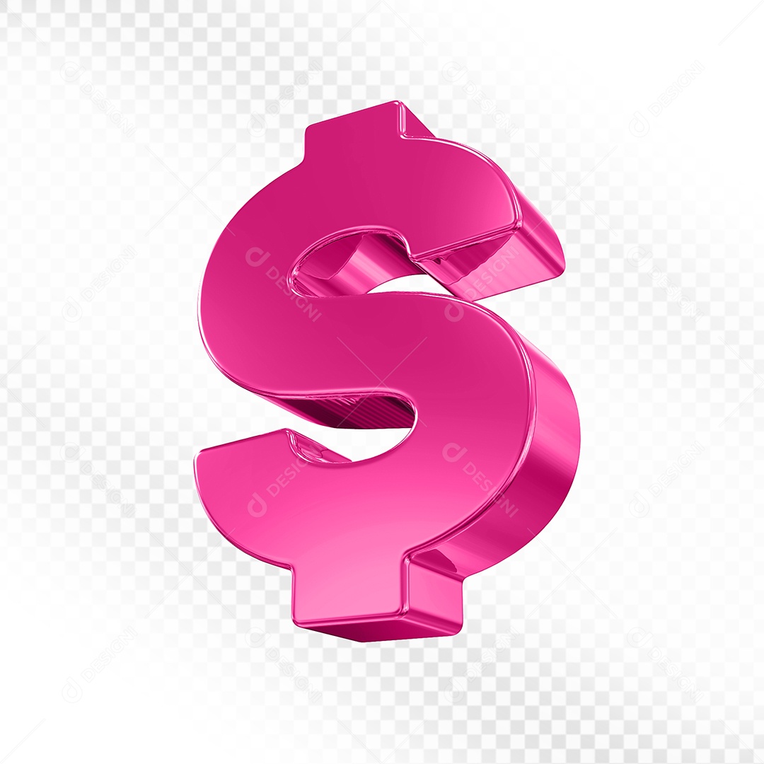 Símbolo Cifrão Elemento 3D Rosa Para Composição PSD