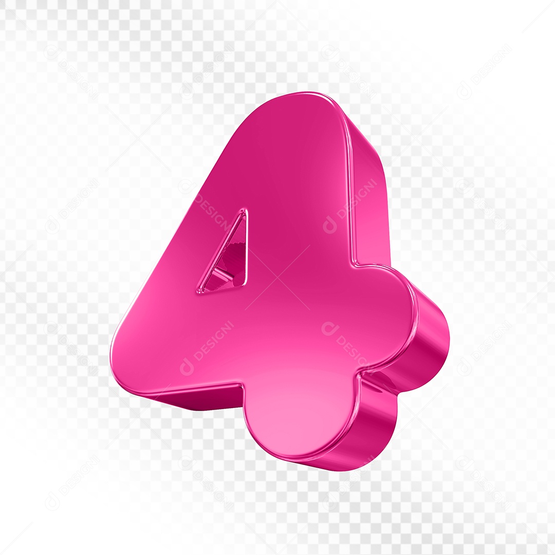 Elemento 3D Número 4 Rosa Para Composição PSD