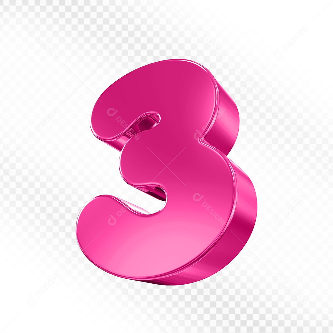 Elemento 3D Número 3 Rosa Para Composição PSD