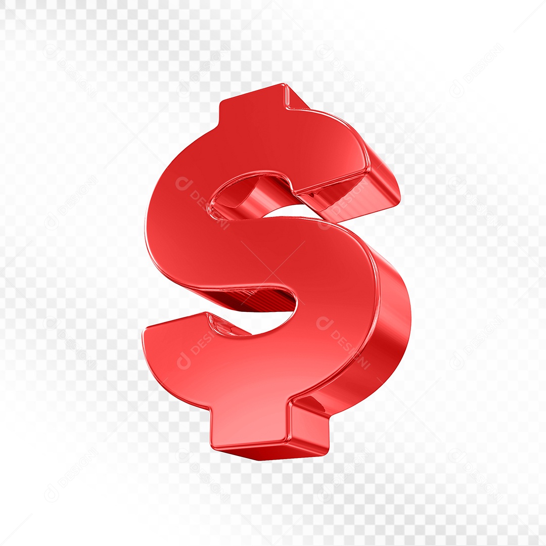 Símbolo Cifrão Elemento 3D Vermelho Para Composição PSD