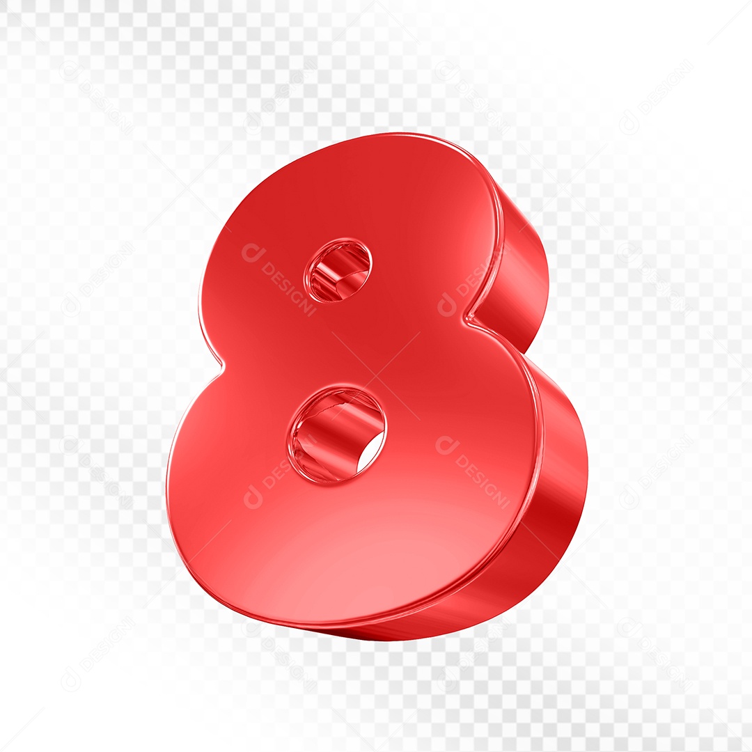 Elemento 3D Número 8 Vermelho Para Composição PSD