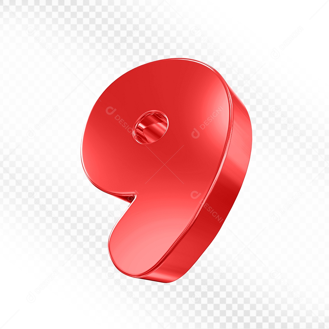 Elemento 3D Número 9 Vermelho Para Composição PSD