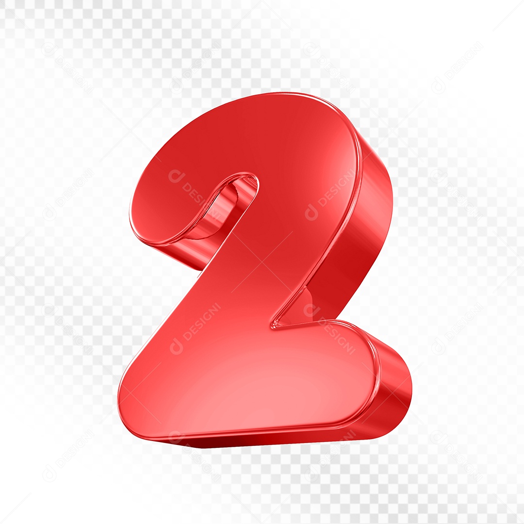 Elemento 3D Número 2 Vermelho Para Composição PSD