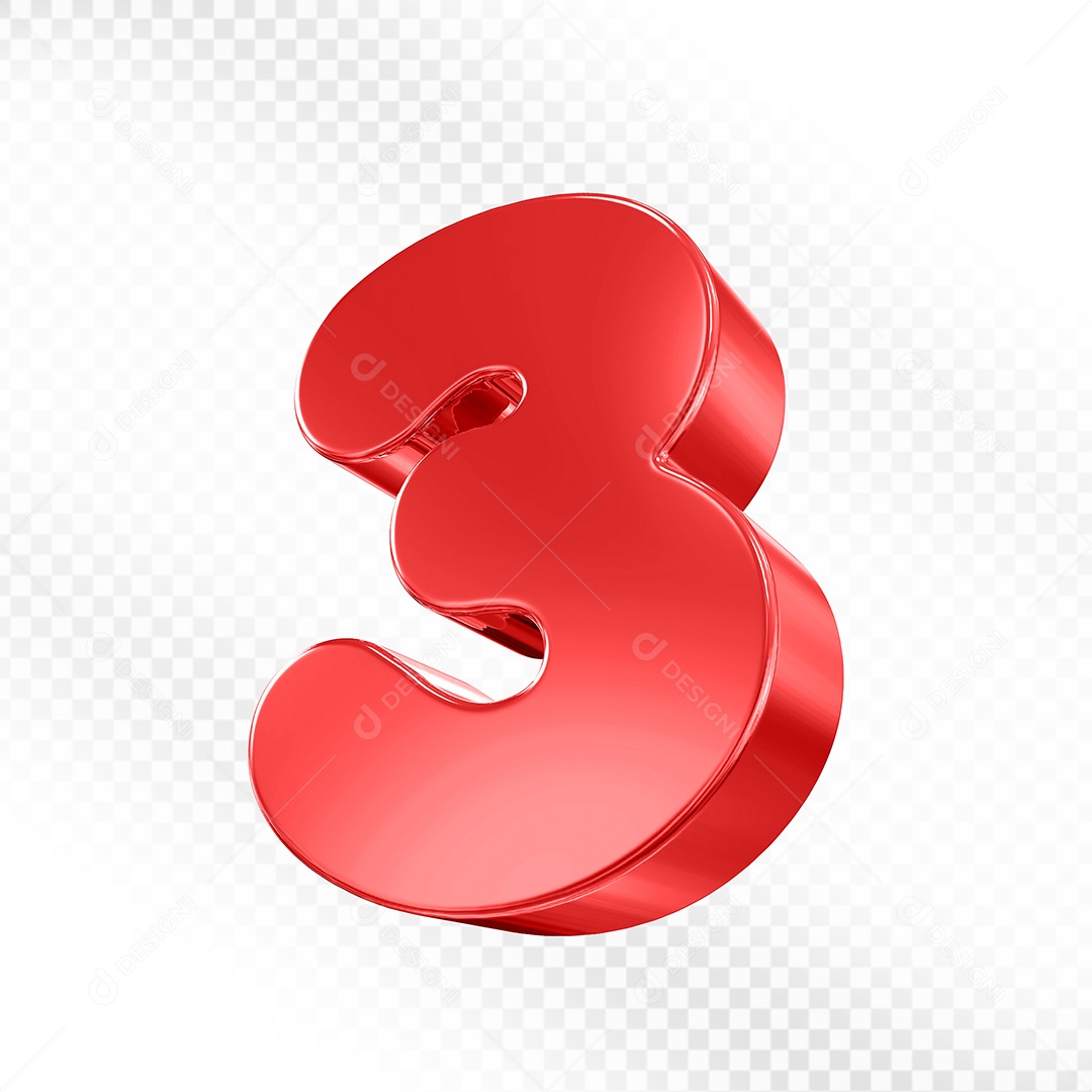 Elemento 3D Número 3 Vermelho Para Composição PSD