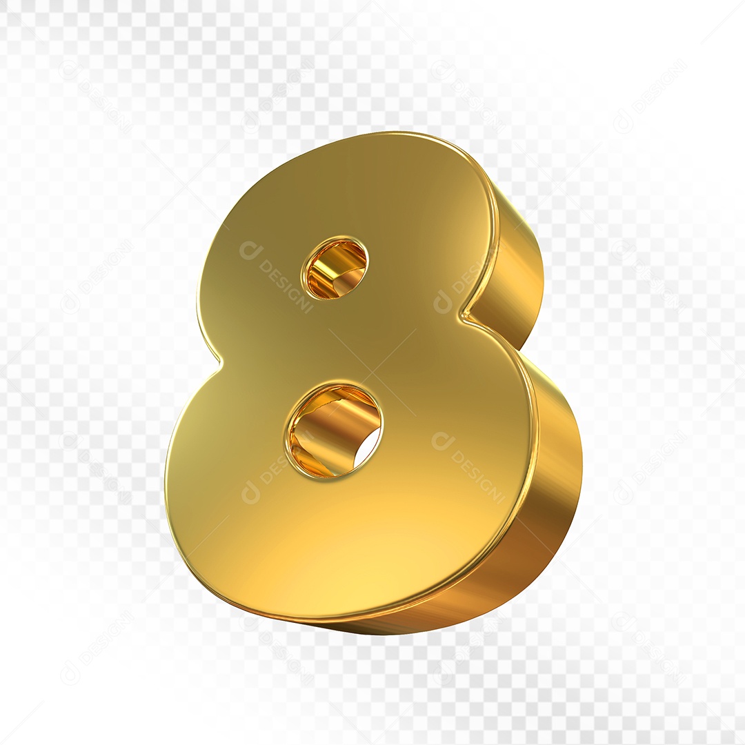 Elemento 3D Número 8 Dourado Para Composição PSD