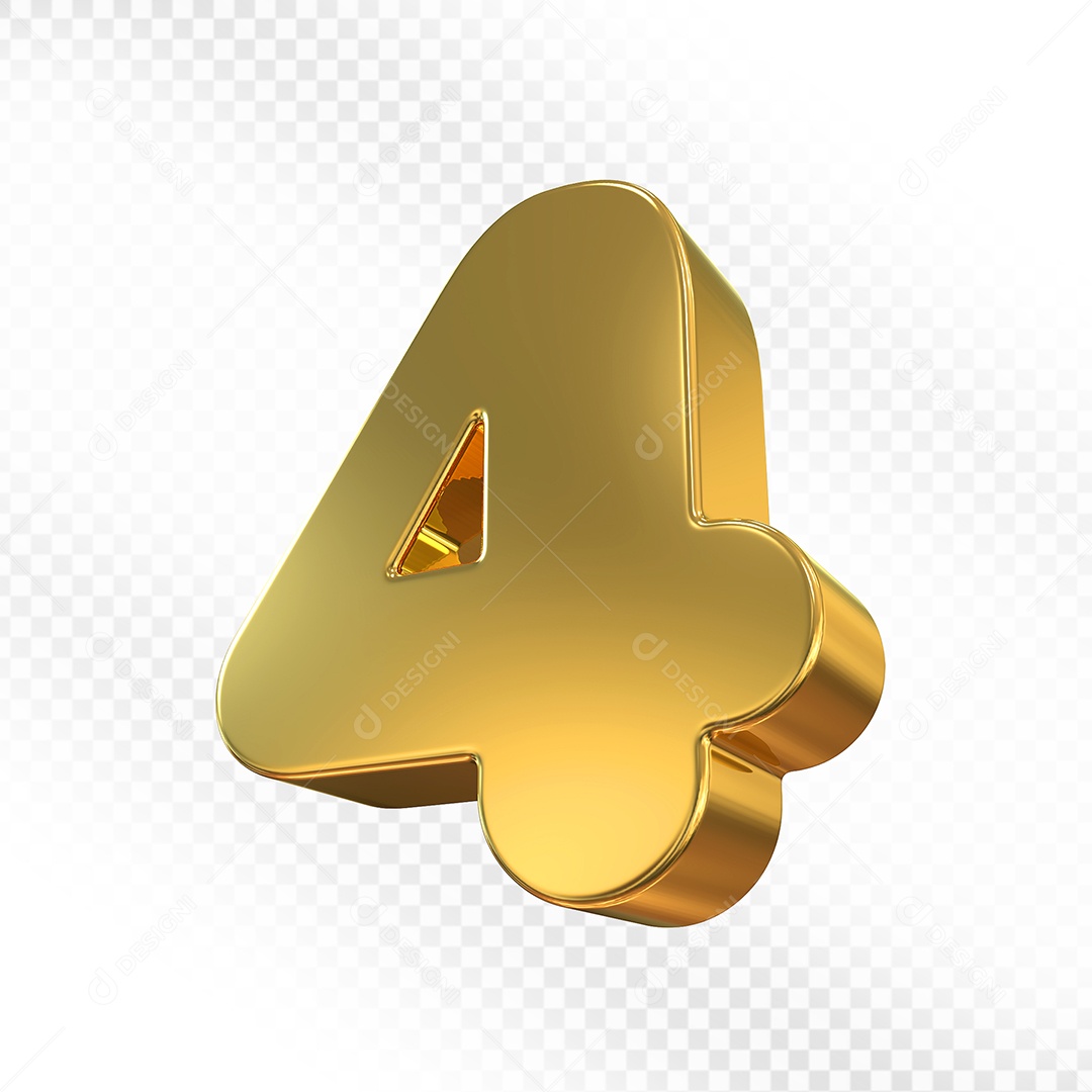 Elemento 3D Número 4 Dourado Para Composição PSD