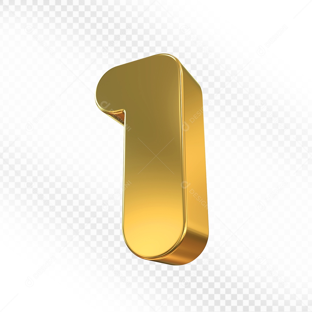 Elemento 3D Número 1 Dourado Para Composição PSD