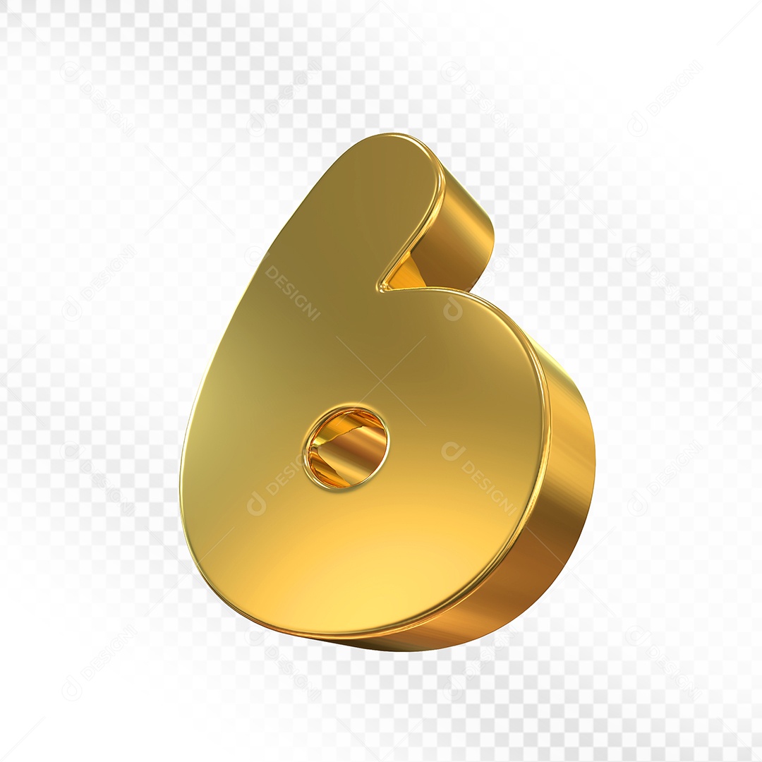 Elemento 3D Número 6 Dourado Para Composição PSD