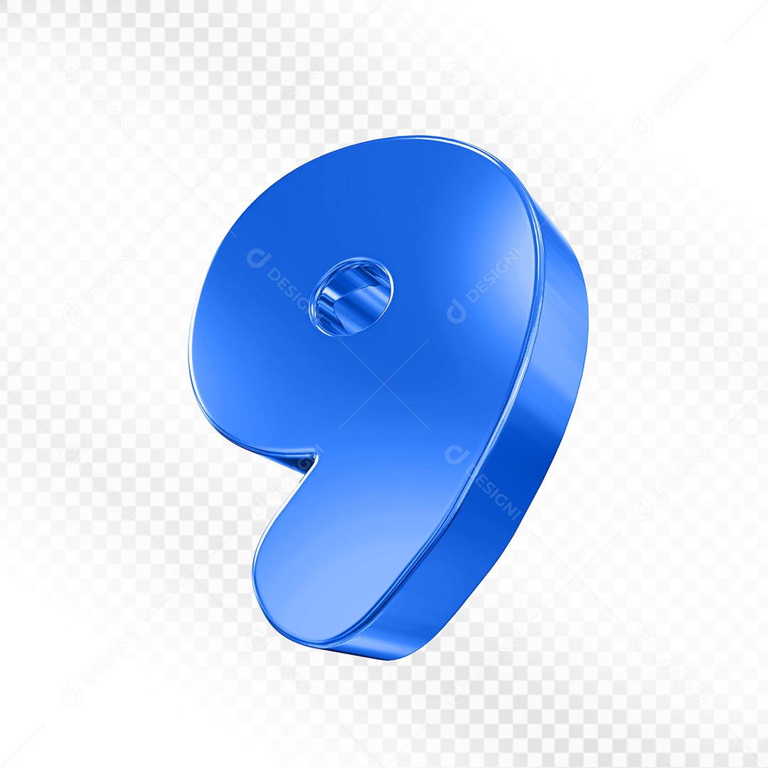 Elemento 3D Número 9 Azul Para Composição PSD