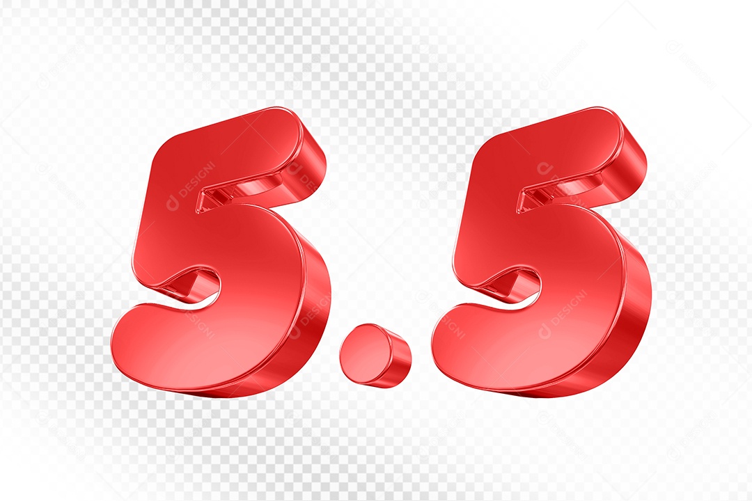 Número 5.5 Vermelho Elemento 3D Para Composição PSD