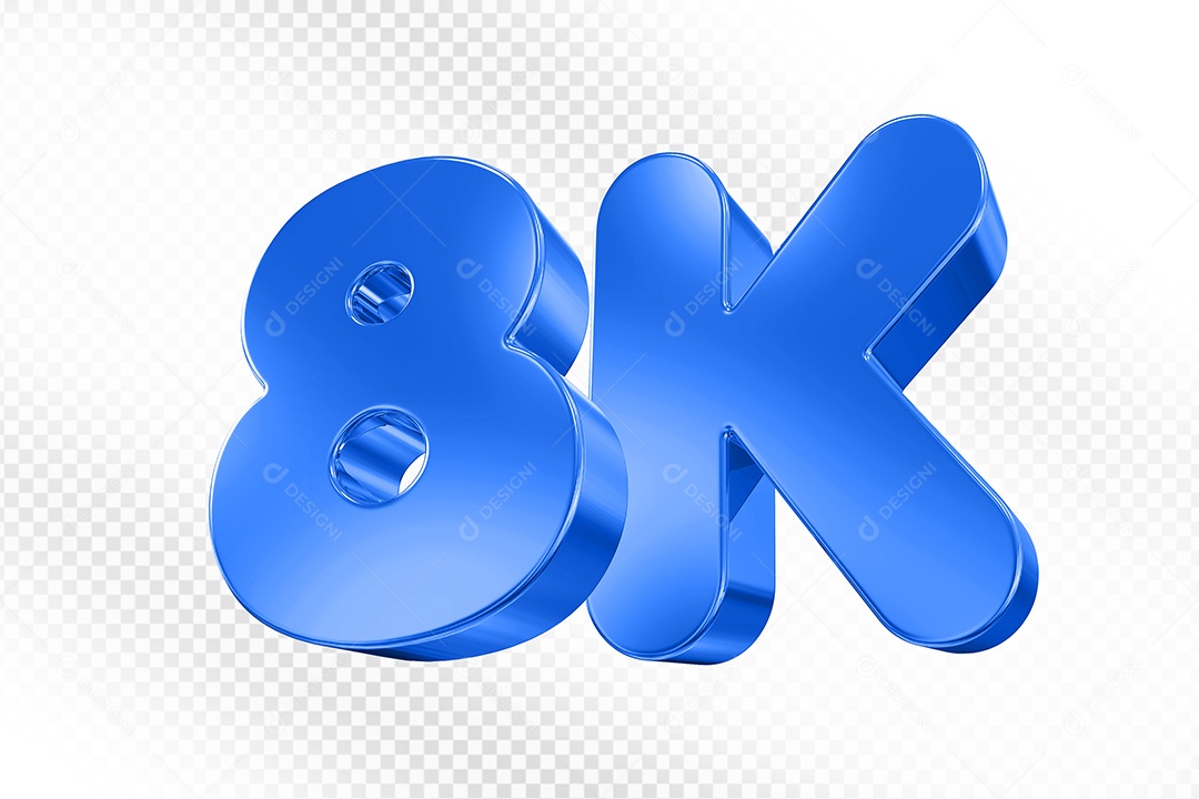Elemento 3D Número 8K Azul Para Composição PSD