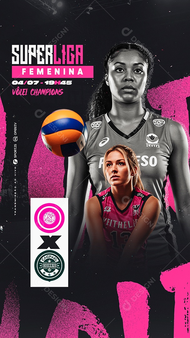 Story Super Liga Feminina Vôlei Champions Social Media PSD Editável