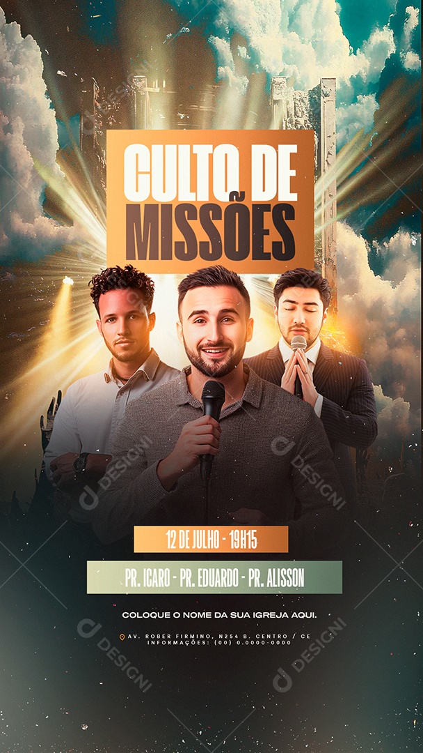 Story Flyer Gospel Culto de Missões Social Media PSD Editável
