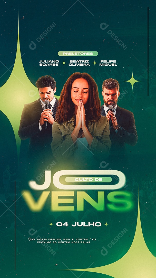 Story Flyer Gospel Culto De Jovens Social Media PSD Editável