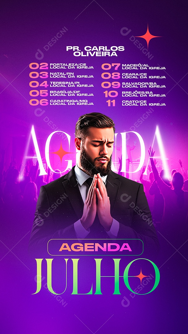 Story Flyer Gospel Agenda Julho Social Media PSD Editável