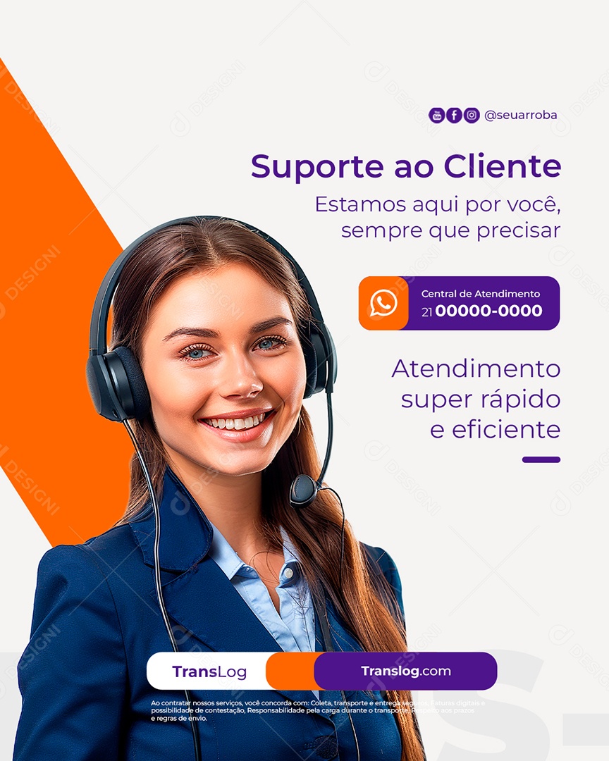 Transportadora Suporte ao Cliente Social Media PSD Editável