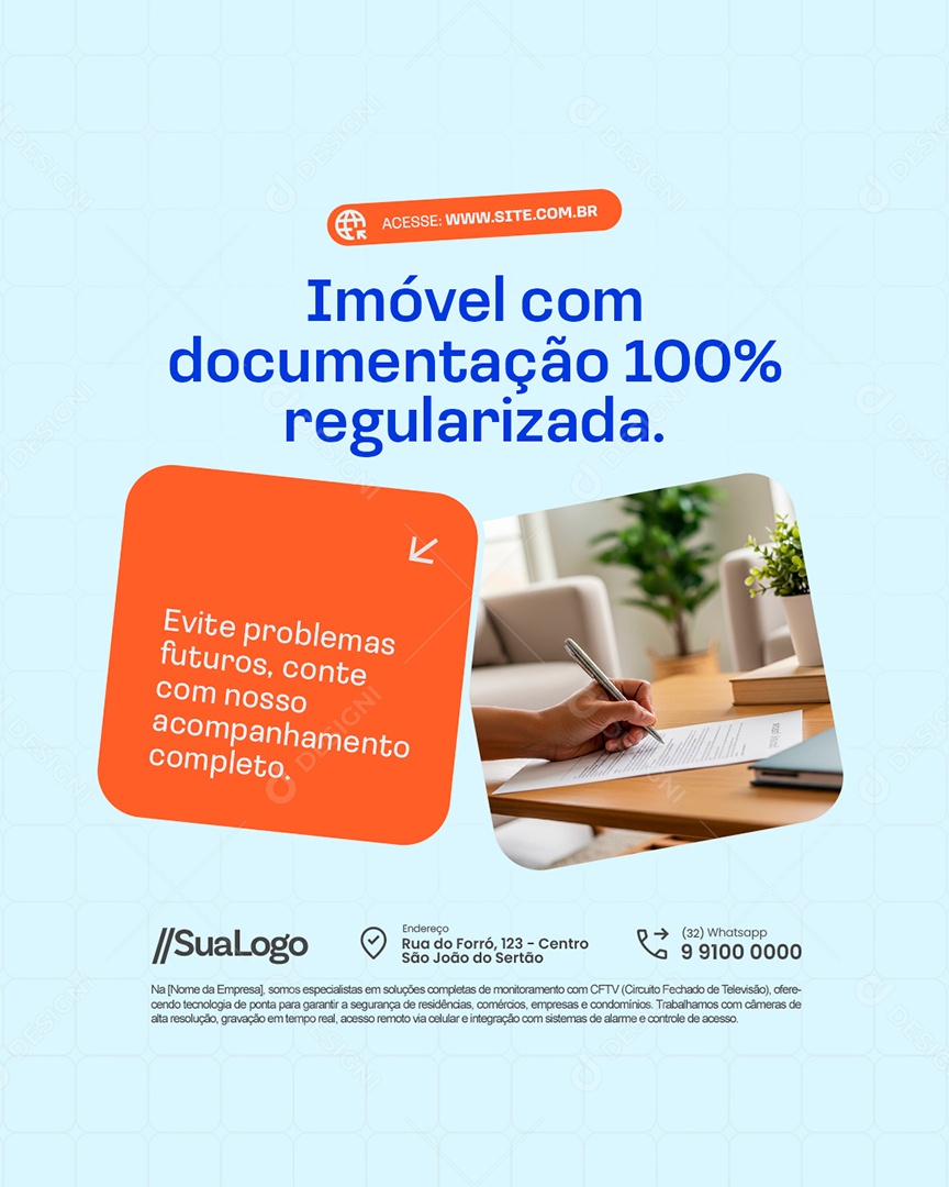 Imobiliária Imóvel com Documentação 100% Regularizada Social Media PSD Editável