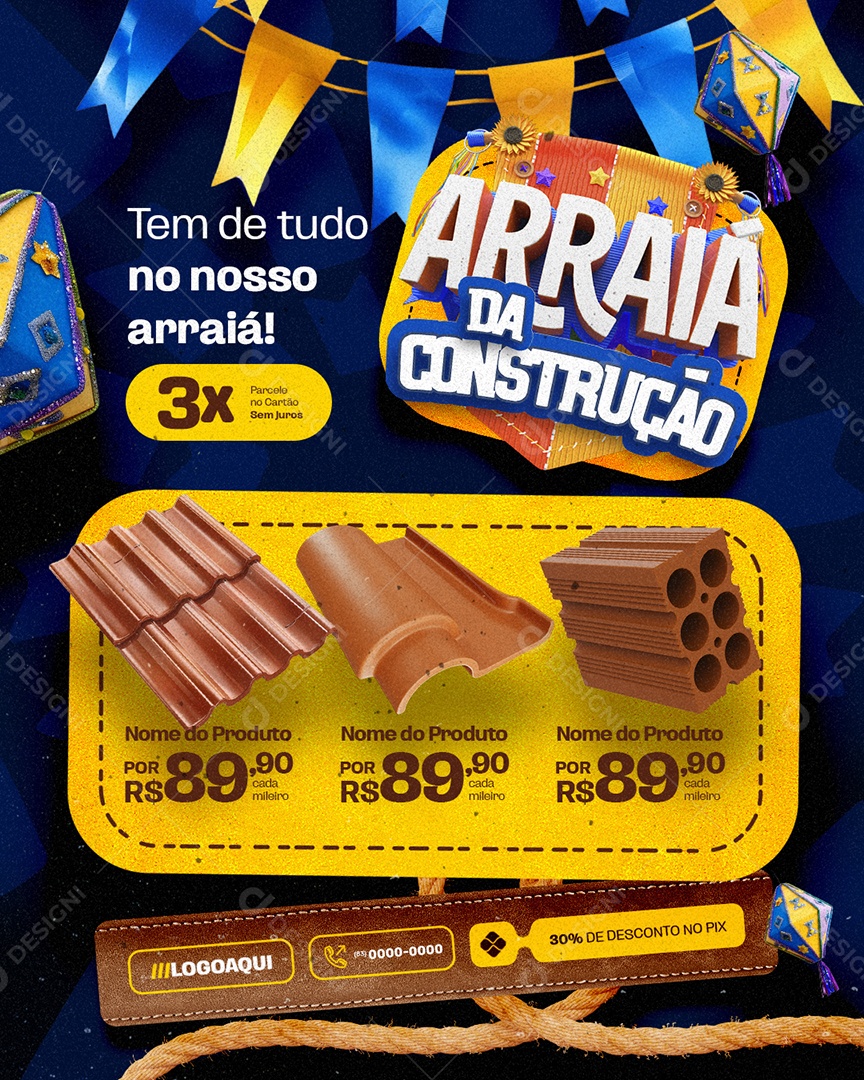 Material Arraia da Construção Telhas Tijolo Social Media PSD Editável