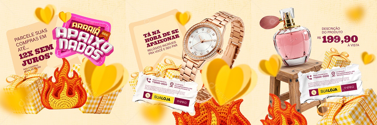 Carrossel Arraiá dos Apaixonados Relógio Perfume Social Media PSD Editável