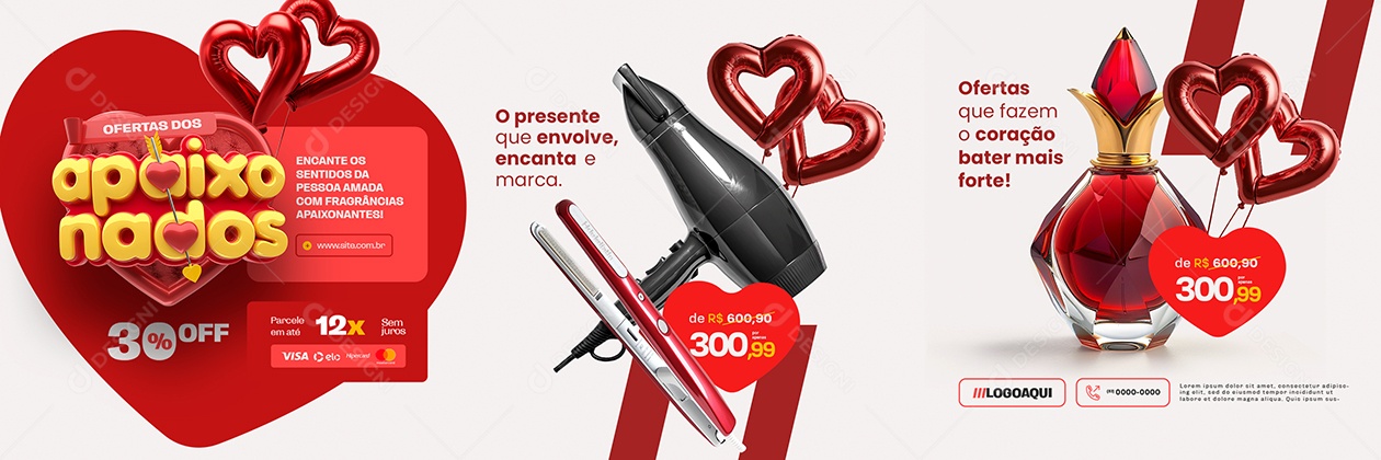 Carrossel Ofertas dos Apaixonados Secador Chapinha e Perfume Social Media PSD Editável