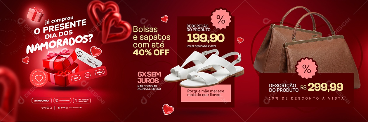 Carrossel O Presente Dia dos Namorados Bolsas e Sapatos Social Media PSD Editável