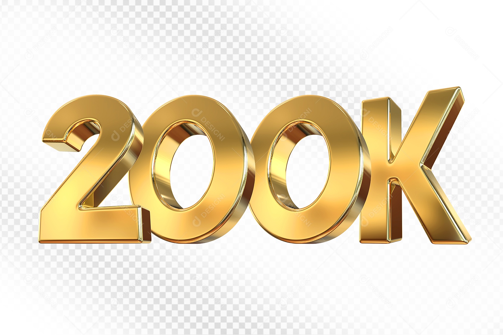 Número Dourado 200K Elemento 3D Para Composição PSD