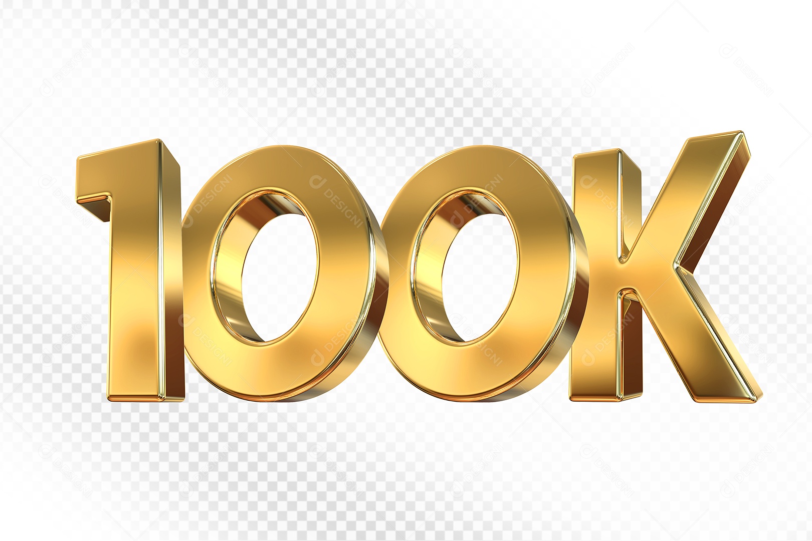 Número Dourado 100K  Elemento 3D Para Composição PSD