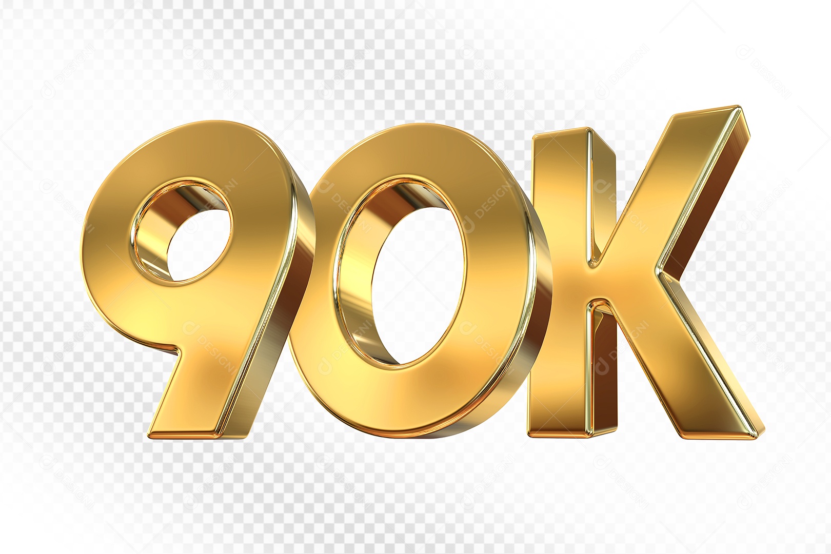 Número Dourado 90K Elemento 3D Para Composição PSD
